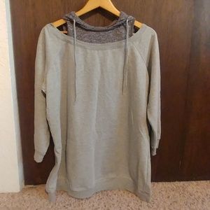 Mixed material cold sholder hoodie